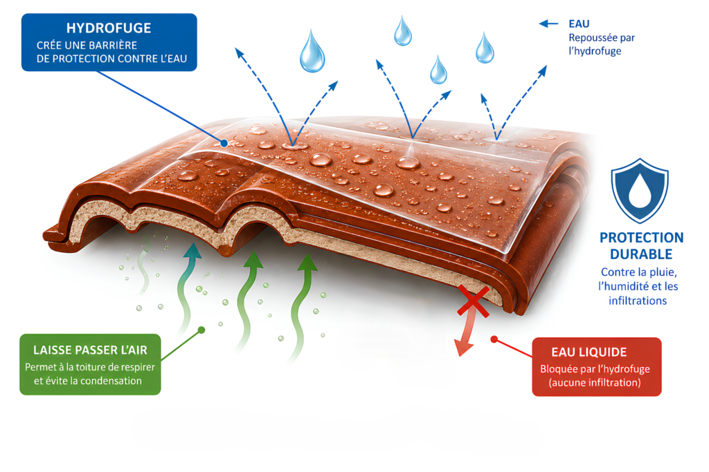 Schéma explicatif de l'efficacité d'un hydrofuge.