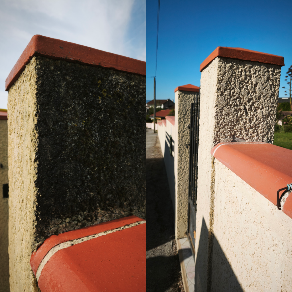 Élimination des traces noires et de la pollution sur un mur en enduit