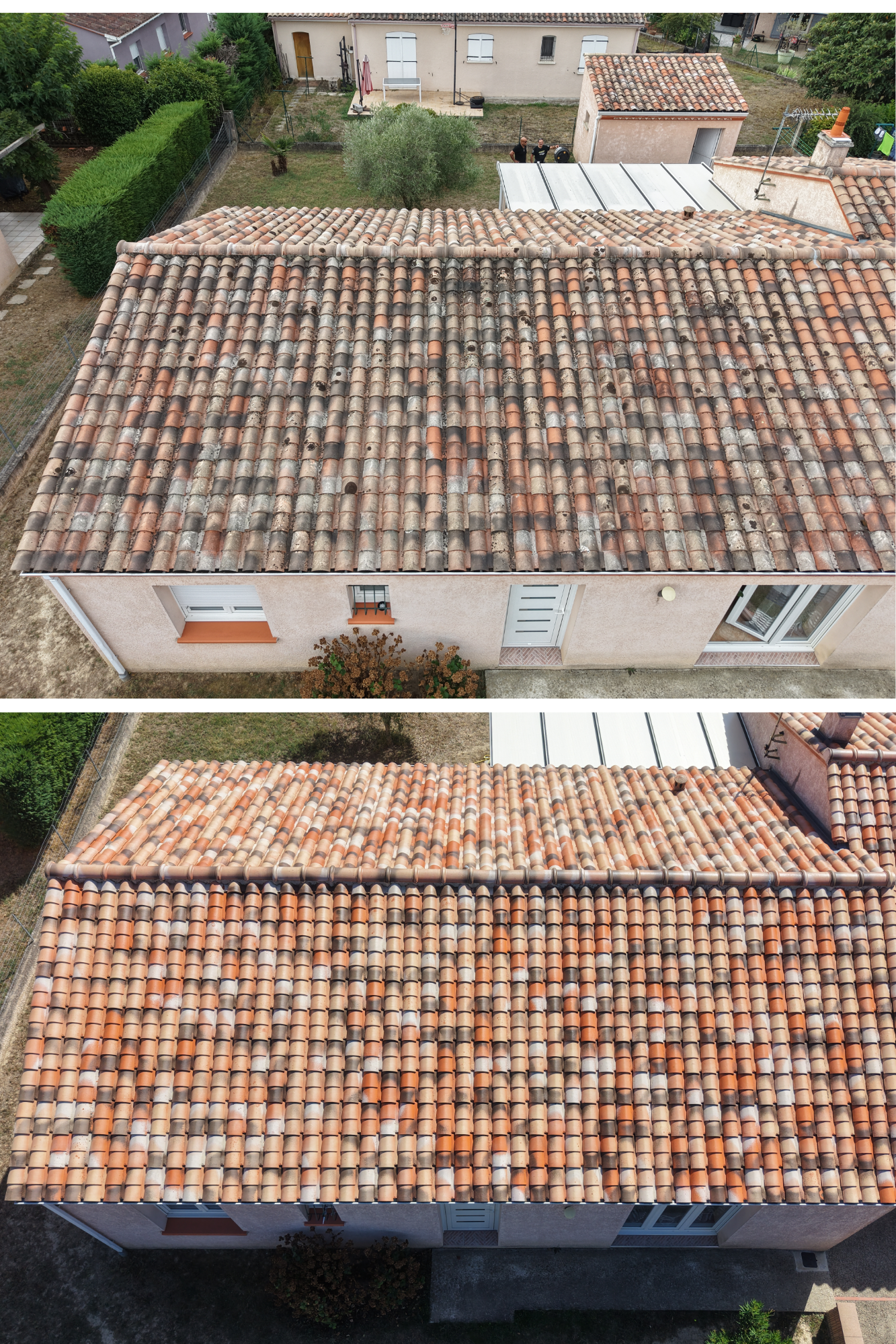 photo avant / après nettoyage de toiture à albi